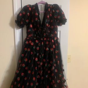 Lirika Matoshi Strawberry Midi Dress Black
